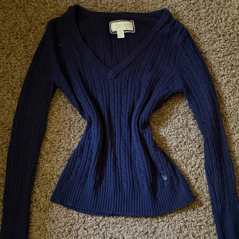 Vintage American Eagle Outfitters Navy V-Neck Sweater